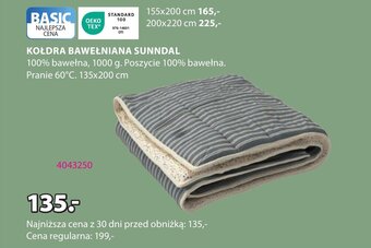 JYSK KOŁDRA BAWEŁNIANA SUNNDAL 135x200 oferta