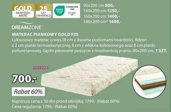 JYSK MATERAC PIANKOWY GOLD F35 DREAMZONE 80x200 cm oferta