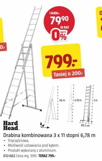 Jula Hard Head Drabina kombinowana 3 x 11 stopni 6,78 m oferta