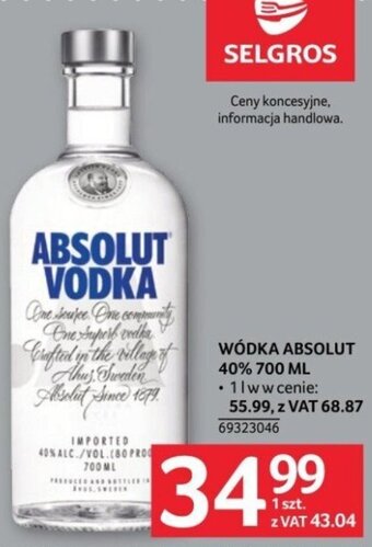 WÓDKA ABSOLUT 40% 700 ML