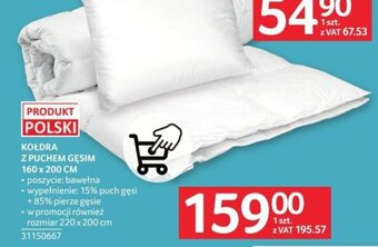 Selgros KOŁDRA Z PUCHEM GĘSIM 160 x 200 cm oferta