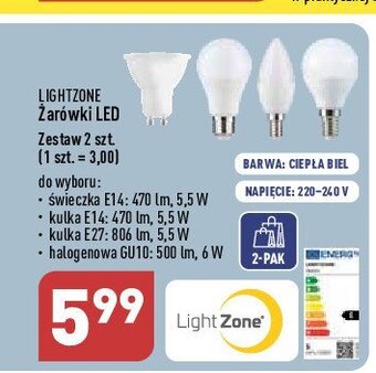 ALDI Żarówka led świeczka e14 5.5 w oferta