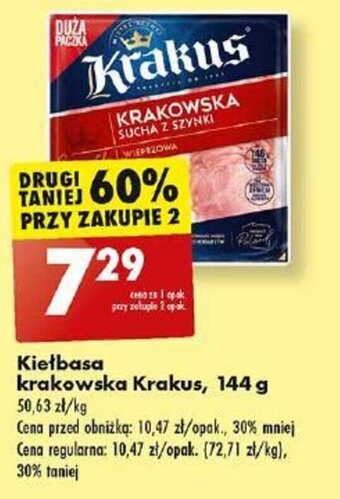 Biedronka Kiełbasa krakowska Krakus, 144 g oferta