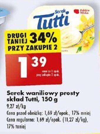 Biedronka Serek waniliowy prosty skład Tutti, 150 g oferta