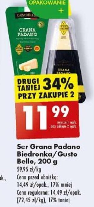 Biedronka Ser Grana Padano Biedronka/Gusto Bello, 200 g oferta