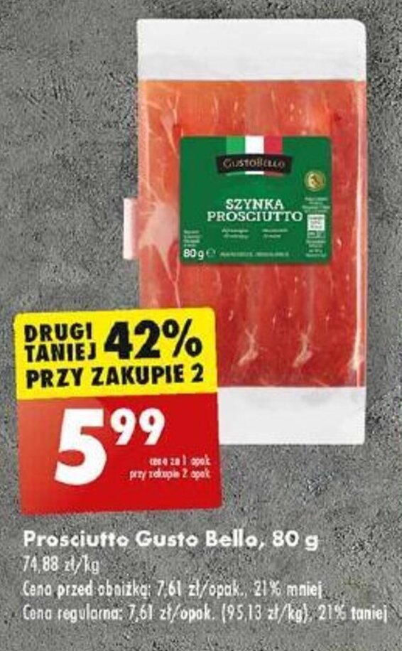 Promocja Prosciutto Gusto Bello, 80 g w Biedronka