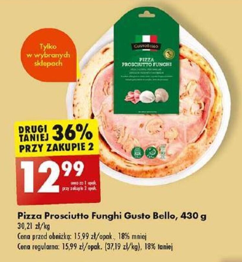 Promocja Pizza Prosciutto Funghi Gusto Bello, 430 g w Biedronka