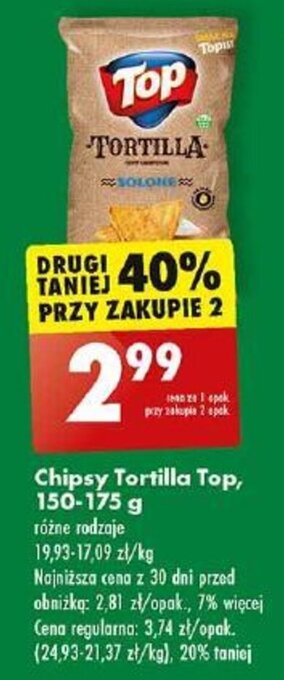 Biedronka Chipsy Tortilla Top, 150-175 g oferta