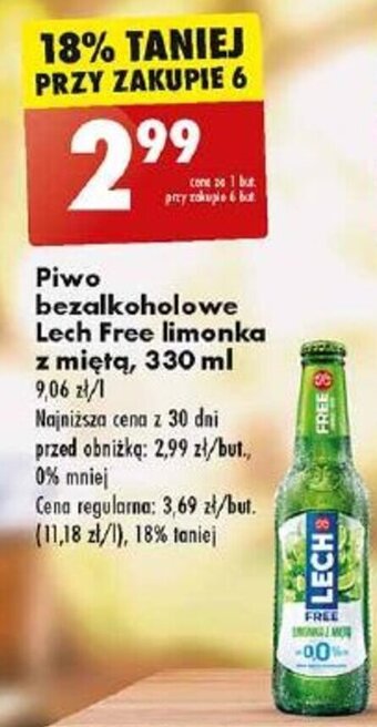 Biedronka Piwo bezalkoholowe Lech Free limonka z miętą, 330 ml oferta