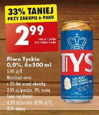 Biedronka Piwo Tyskie 0,0%, 500 ml oferta