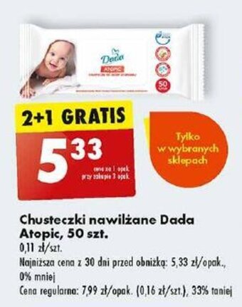 Biedronka Chusteczki nawilżane Dada Atopic, 50 szt. oferta