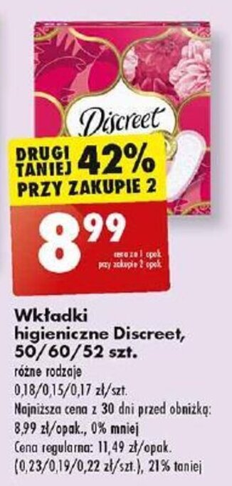 Biedronka Wkładki higieniczne Discreet, 50/60/52 szt. oferta