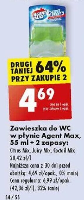 Biedronka Zawieszka do WC w płynie Agent Max, 55 ml + 2 zapasy oferta