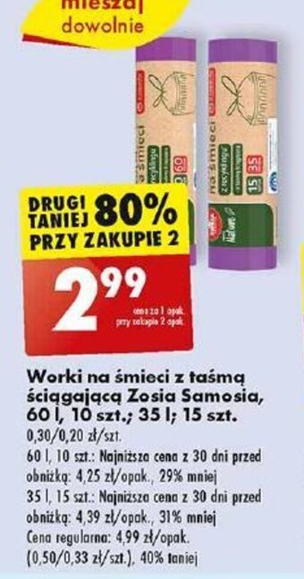 Worki na śmieci z taśmą ściągającą Zosia Samosia, 60 I, 10 szt.; 35 l; 15 szt.