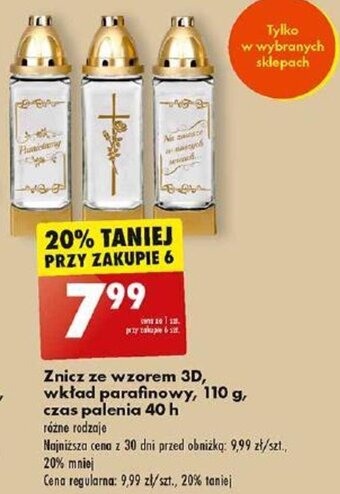 Biedronka Znicz ze wzorem 3D, wkład parafinowy, 110 g, czas palenia 40 h oferta