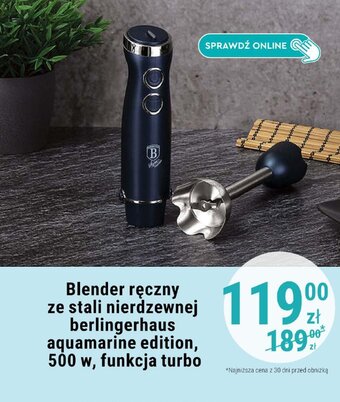 Biedronka Blender ręczny ze stali nierdzewnej berlingerhaus aquamarine edition, 500 w, funkcja turbo oferta