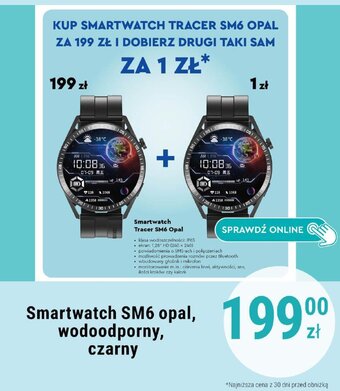 Biedronka Smartwatch SM6 opal, wodoodporny, czarny oferta