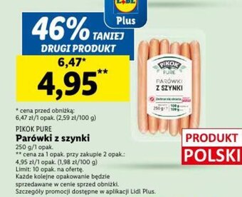 Lidl PIKOK PURE Parówki z szynki 250 g oferta