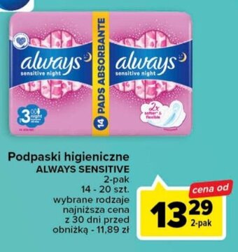 Carrefour Podpaski higieniczne ALWAYS SENSITIVE 2-pak oferta
