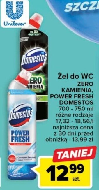 Carrefour Żel do WC ZERO KAMIENIA, POWER FRESH DOMESTOS 700 - 750 ml oferta