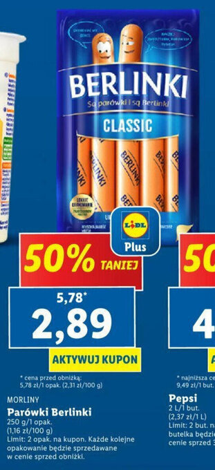 Lidl MORLINY Parówki Berlinki 250 g oferta