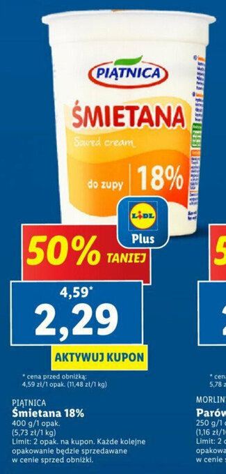 Lidl PIĄTNICA Śmietana 18% 400 g oferta