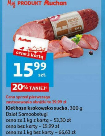 Auchan Kiełbasa krakowska sucha 300 g oferta
