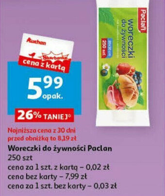 Auchan Woreczki do żywności Paclan 250 szt oferta