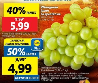 Lidl Winogrono jasne bezpestkowe 500g oferta