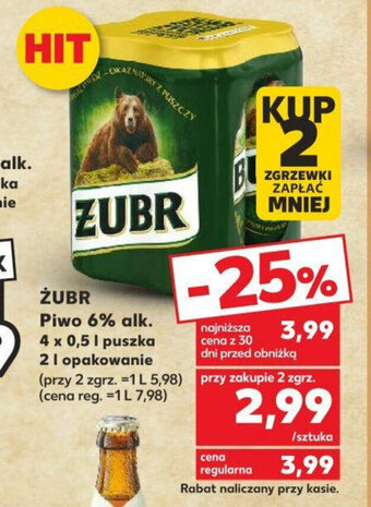 Kaufland ŻUBR Piwo 6% alk. 4 x 0,5 l puszka oferta