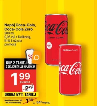 Delikatesy Centrum Napój Coca-Cola Zero 200ml oferta