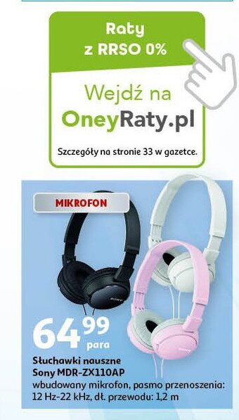 Auchan Słuchawki mdr-zx110ap różowy oferta