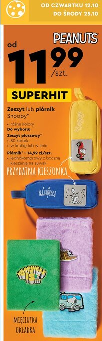 Biedronka Zeszyt pluszowy 80 k kratka snoopy oferta