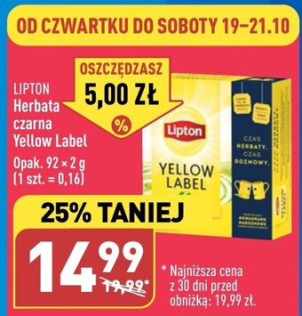 ALDI Herbata czarna Yellow Label Opak. 92 × 2 g oferta