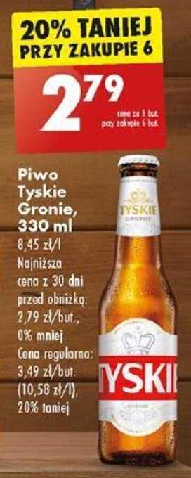 Biedronka Piwo Tyskie Gronie, 330 ml oferta