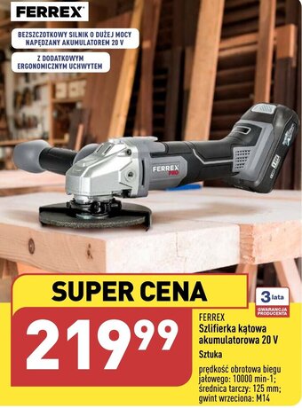 ALDI FERREX Szlifierka kątowa akumulatorowa 20 V oferta
