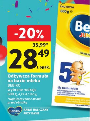Intermarche Odżywcza formuła na bazie mleka BEBIKO 600 g oferta
