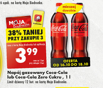 Biedronka Napój gazowany Coca-Cola lub Coca-Cola Zero Cukru, 1 l oferta