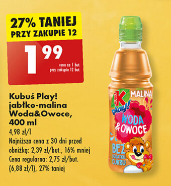 Biedronka Kubuś Play! jabłko-malina Woda&Owoce, 400 ml oferta