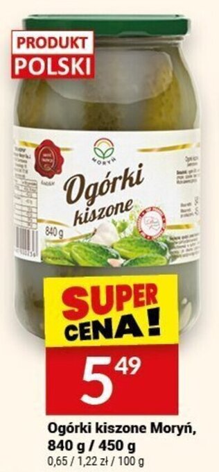 Twój Market Ogórki kiszone Moryń, 840 g / 450 g oferta