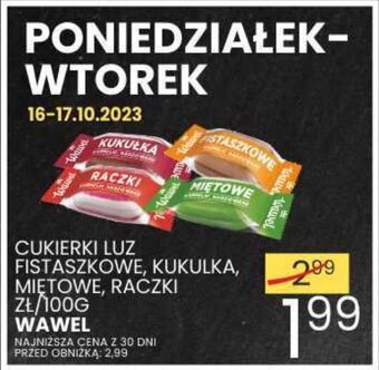 Wafelek CUKIERKI FISTASZKOWE, KUKULKA, MIĘTOWE, RACZKI LUZ WAWEL 100 G oferta
