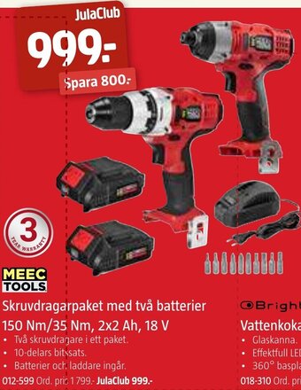 Jula MEEC TOOLS Skruvdragarpaket med två batterier 150Nm 35Nm 2x2Ah 18V oferta
