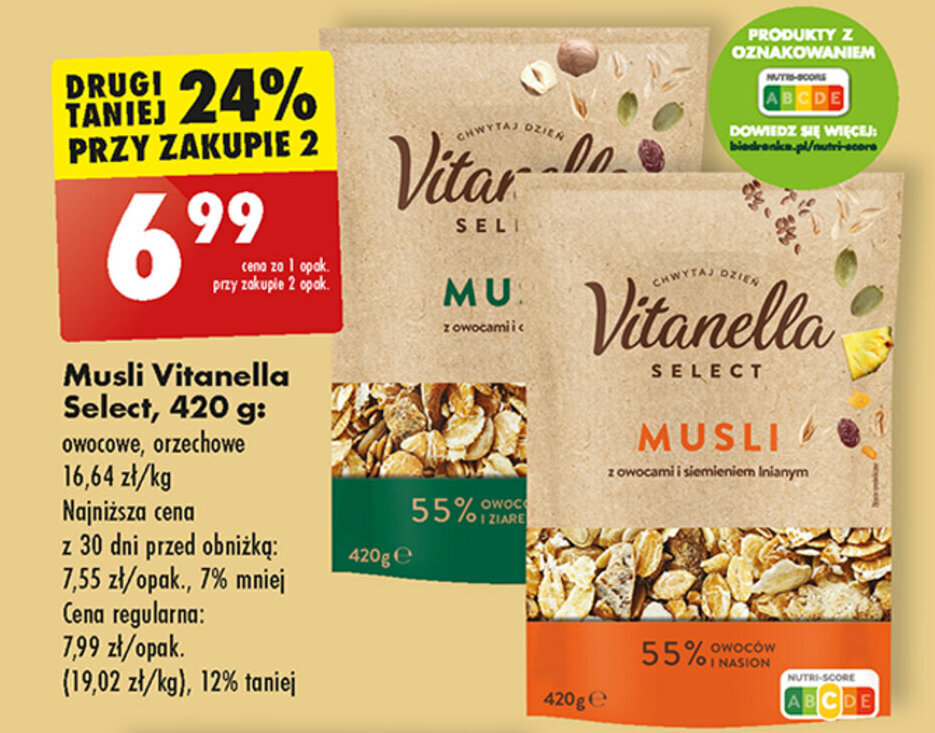 Promocja Musli Vitanella Select, 420 g w Biedronka