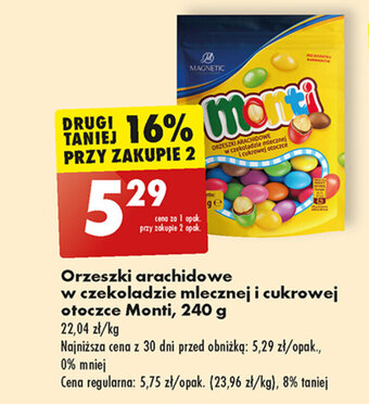 Biedronka Orzeszki arachidowe w czekoladzie mlecznej i cukrowej otoczce Monti, 240 g oferta