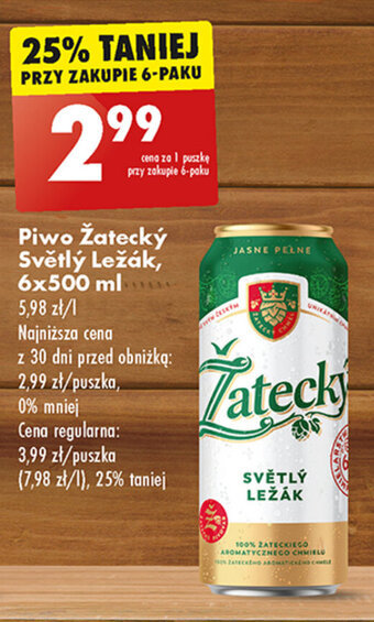 Biedronka Piwo Žatecký Světlý Ležák, 6x500 ml oferta