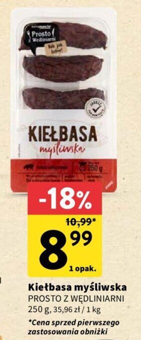 Intermarche Kiełbasa myśliwska PROSTO Z WĘDLINIARNI 250 g oferta