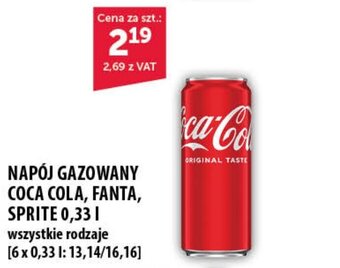 Eurocash NAPÓJ GAZOWANY COCA COLA, FANTA, SPRITE 0,33 l oferta