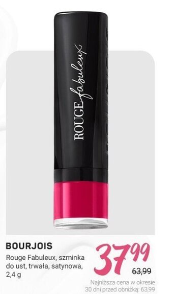 Rossmann BOURJOIS Rouge Fabuleux, szminka do ust, trwała, satynowa, 2,4 g oferta