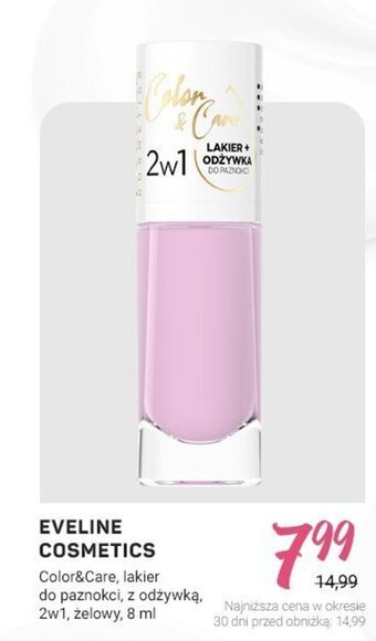 Rossmann EVELINE COSMETICS Color&Care, lakier do paznokci, z odżywką, 2w1, żelowy, 8 ml oferta