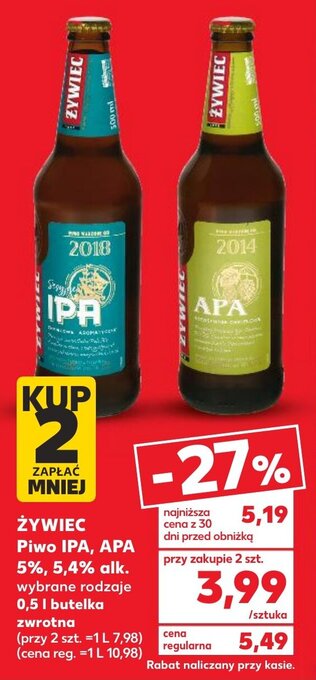 Kaufland ŻYWIEC Piwo IPA, APA 5%, 5,4%, 0,5 l oferta